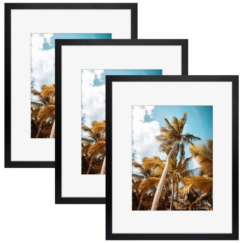 Frametory 16x20 Picture Frame for Wall Display Picture 11x14 with Mat or 16x20 Without Mat Gifts for Family Black 3 Pack
