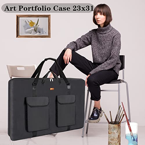 TreochtFUN Art Portfolio 23 X 31, Portfolio Case A2 Heavy duty Portfolio Folder for Artwork With Shoulder Strap, Art Supply Bag For Large Painting Board Supplies .(Black) - Image 4