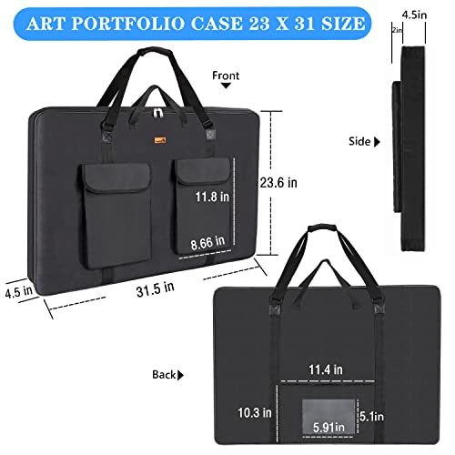 TreochtFUN Art Portfolio 23 X 31, Portfolio Case A2 Heavy duty Portfolio Folder for Artwork With Shoulder Strap, Art Supply Bag For Large Painting Board Supplies .(Black) - Image 2
