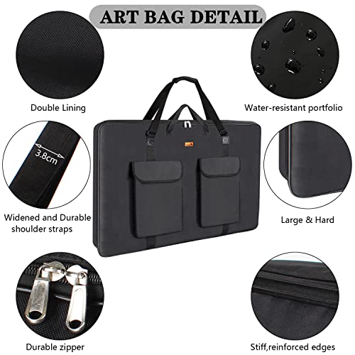 TreochtFUN Art Portfolio 23 X 31, Portfolio Case A2 Heavy duty Portfolio Folder for Artwork With Shoulder Strap, Art Supply Bag For Large Painting Board Supplies .(Black) - Image 5