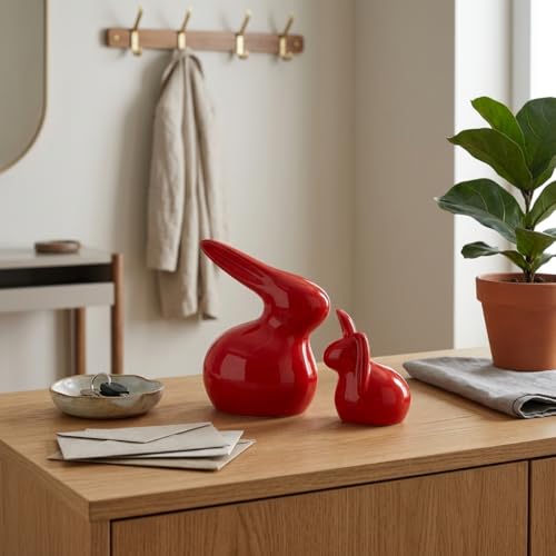 SRJANA Home Décor Ceramic Rabbit Figurines (Set of 2, Red Color) - Image 4