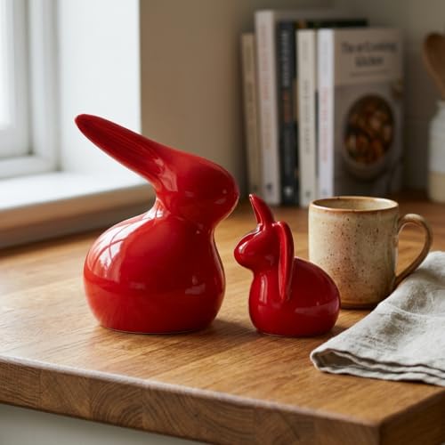 SRJANA Home Décor Ceramic Rabbit Figurines (Set of 2, Red Color) - Image 5