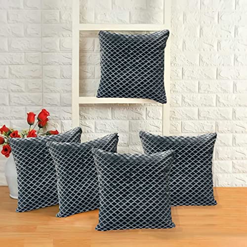 IM FAB ® Silver Velvet Self Check Design Cushion Cover,Set of 5 pcs (16 X 16 inchs or 40 x 40 cm) - Image 1