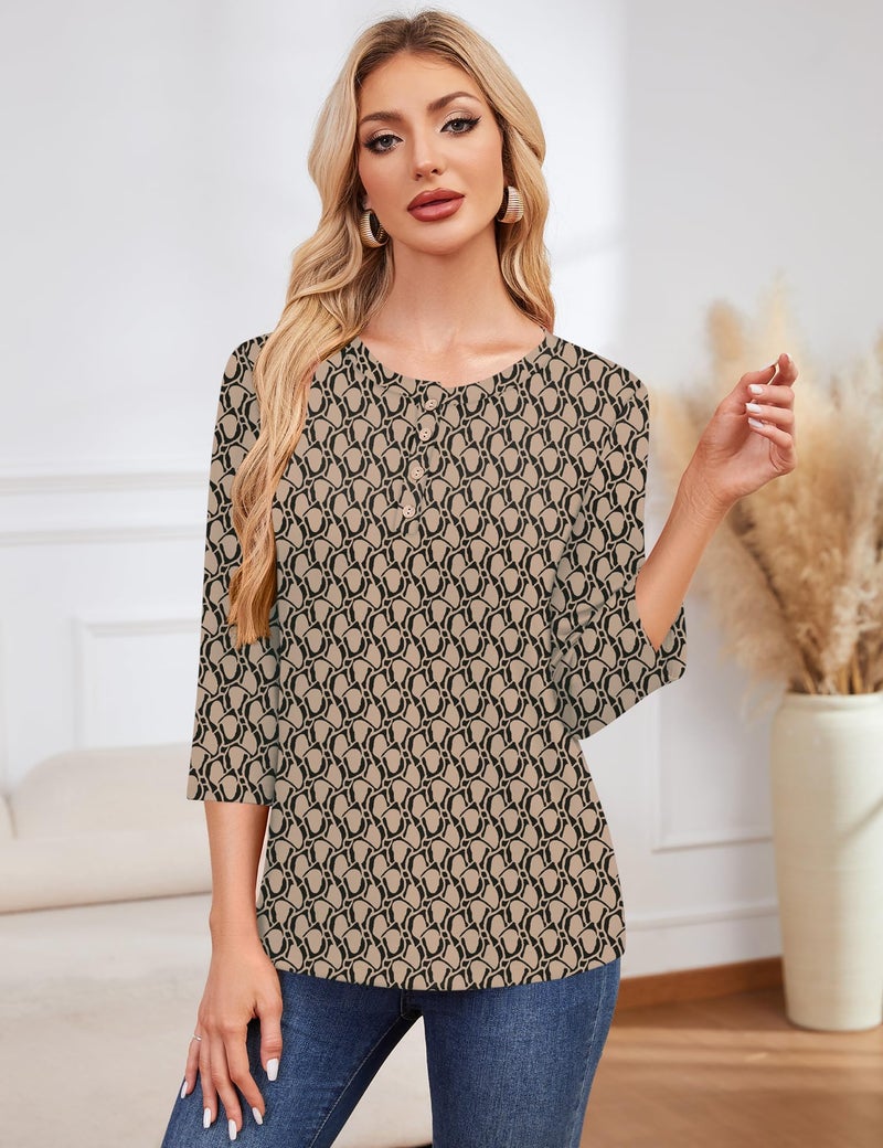 LOMON 3/4 Length Sleeve Tunic Shirts for Women Crew Neck Pullover Tops Spring Summer Blouses fashion 2026(Black Bubbles,L) - Image 3