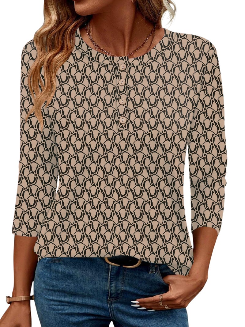 LOMON 3/4 Length Sleeve Tunic Shirts for Women Crew Neck Pullover Tops Spring Summer Blouses fashion 2026(Black Bubbles,L) - Image 1