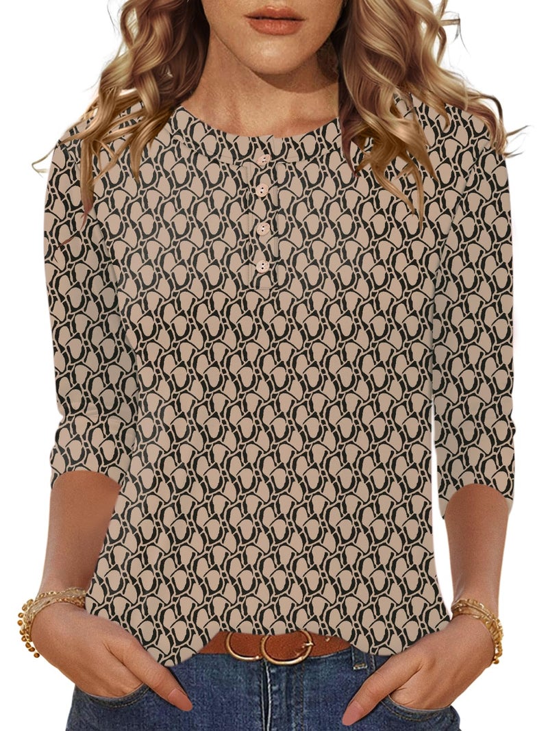 LOMON 3/4 Length Sleeve Tunic Shirts for Women Crew Neck Pullover Tops Spring Summer Blouses fashion 2026(Black Bubbles,L) - Image 2