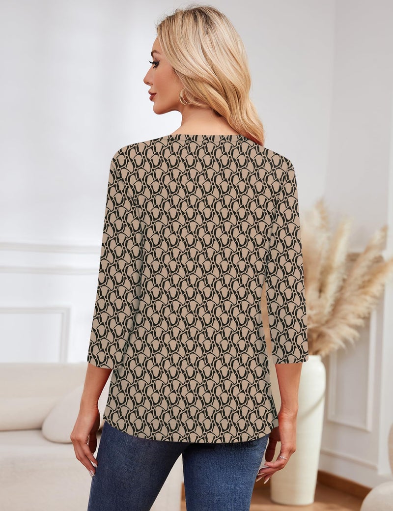 LOMON 3/4 Length Sleeve Tunic Shirts for Women Crew Neck Pullover Tops Spring Summer Blouses fashion 2026(Black Bubbles,L) - Image 5