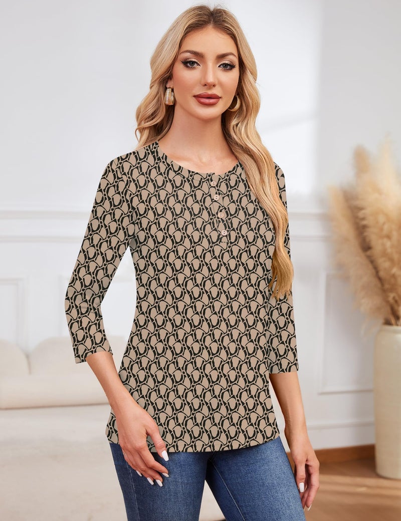 LOMON 3/4 Length Sleeve Tunic Shirts for Women Crew Neck Pullover Tops Spring Summer Blouses fashion 2026(Black Bubbles,L) - Image 4