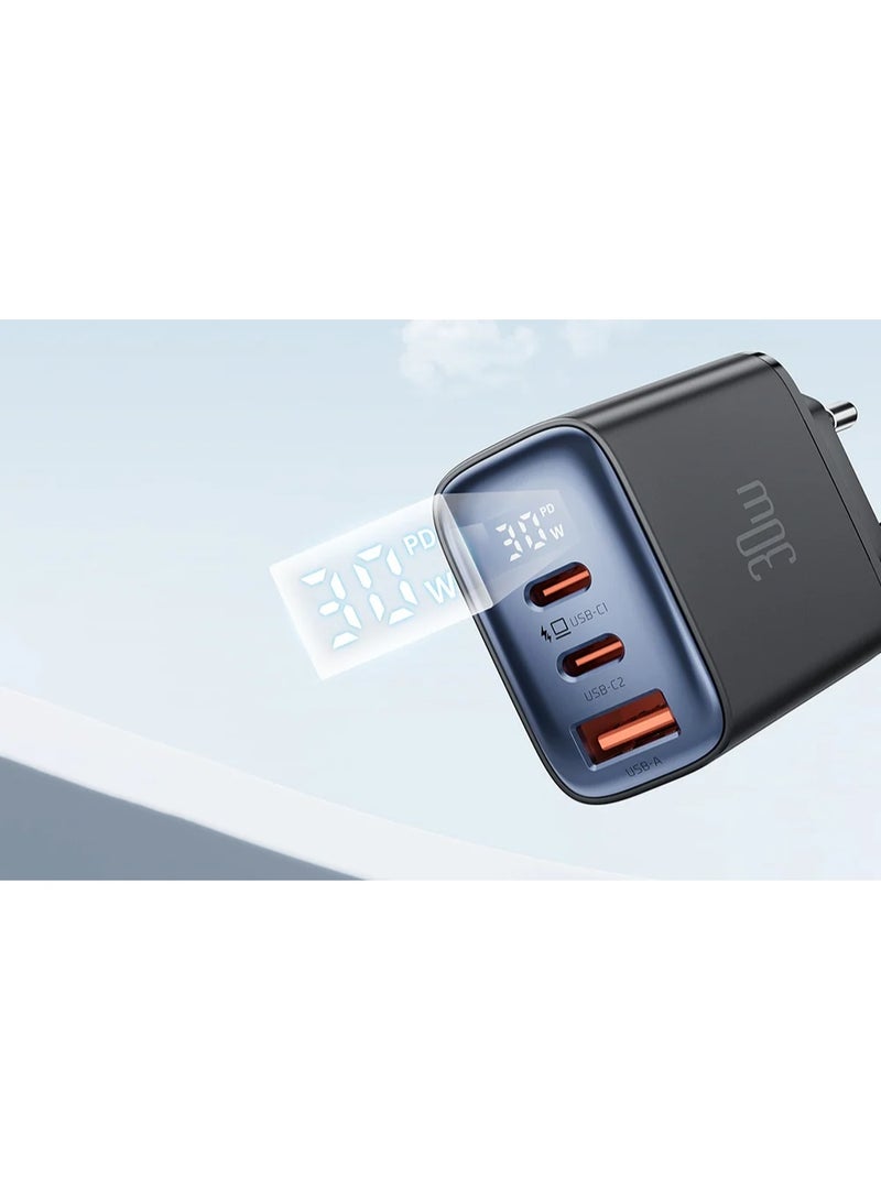 Mcdodo Fast Charging CH-218 30W , 2 Type-C Ports + USB-A Port with Digital Display for Real-Time Power , Fast Charging Compatible with PD, QC4.0, PPS, AFC, SCP, SFC , Ideal for Phones, Tablets, Laptops, Smartwatches and More , Compact and Sleek Design with 8 Layers of Protection to Ensure Safe and Efficient Charging - Image 2