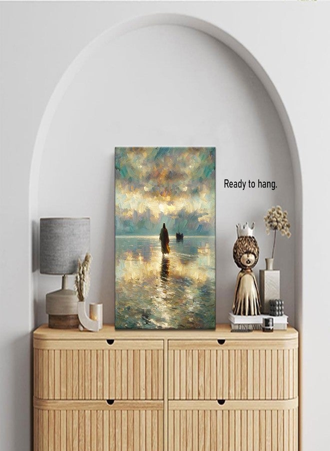 Riveda Framed Jesus Pictures for Wall God Canvas Wall Art Jesus Walking on Water Paintings print for Living Room Christian Art Decor Religious Posters Ready to Hang 12x16Inches - Image 2