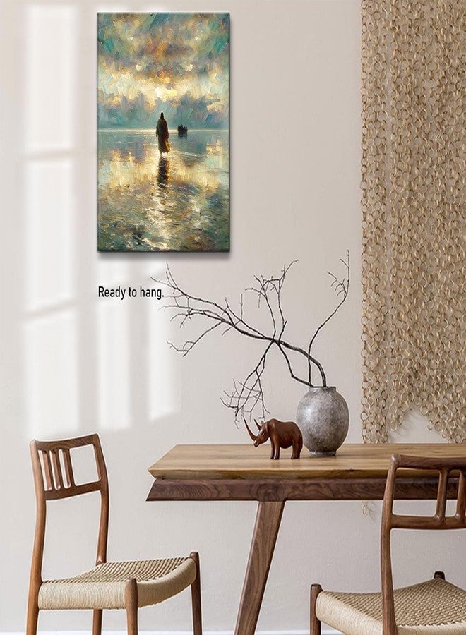 Riveda Framed Jesus Pictures for Wall God Canvas Wall Art Jesus Walking on Water Paintings print for Living Room Christian Art Decor Religious Posters Ready to Hang 12x16Inches - Image 3