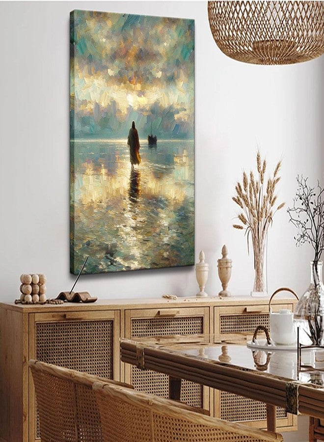 Riveda Framed Jesus Pictures for Wall God Canvas Wall Art Jesus Walking on Water Paintings print for Living Room Christian Art Decor Religious Posters Ready to Hang 12x16Inches - Image 5