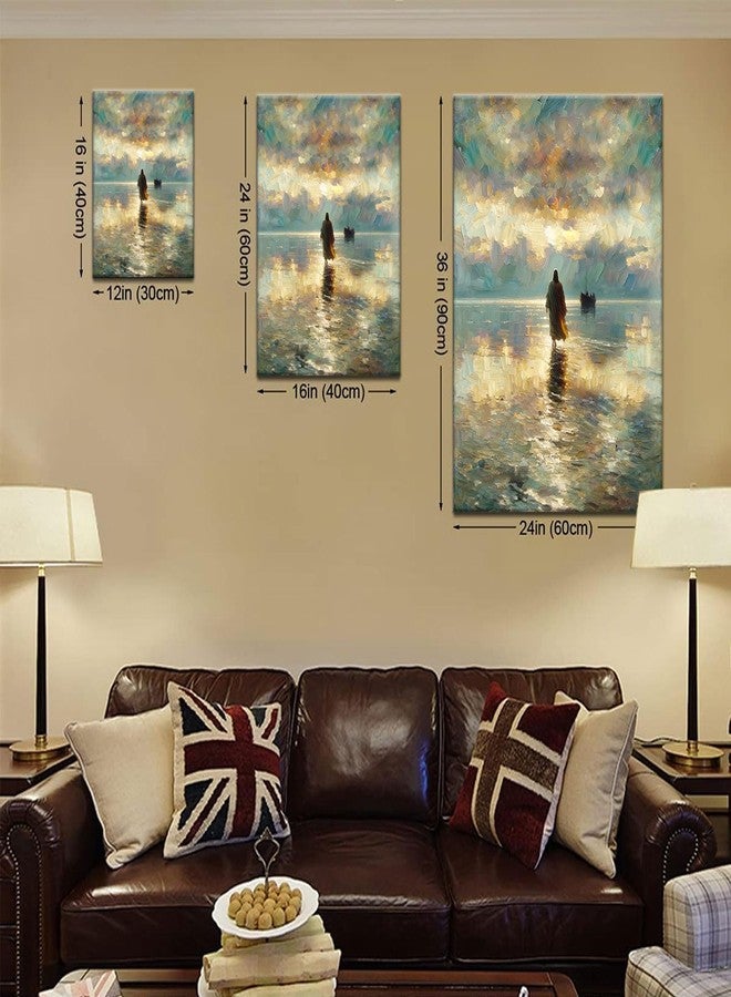 Riveda Framed Jesus Pictures for Wall God Canvas Wall Art Jesus Walking on Water Paintings print for Living Room Christian Art Decor Religious Posters Ready to Hang 12x16Inches - Image 4