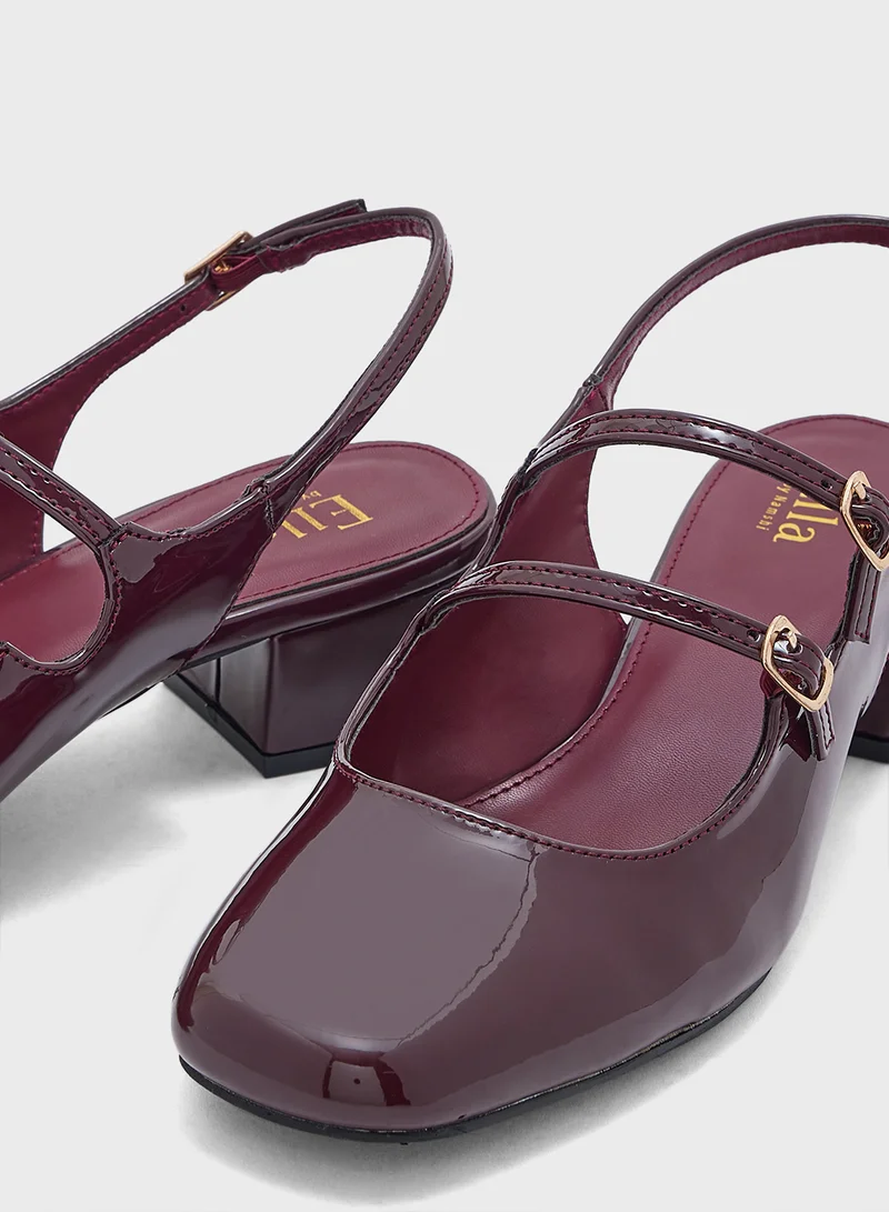 ايلا Double Buckle Mary Jane Block Heel Pump