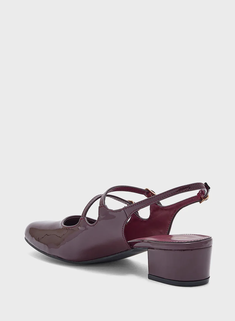 ايلا Double Buckle Mary Jane Block Heel Pump