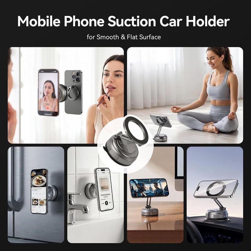 AMAZEAR Magnetic Mount and Suction Car Holder Combo for DJI OSMO Pocket 3 Accessories Superb Strong Adsorption Power Magnet Clamp and Base Stand for Mirror, Glass, Tile, Metal, Black - Image 2