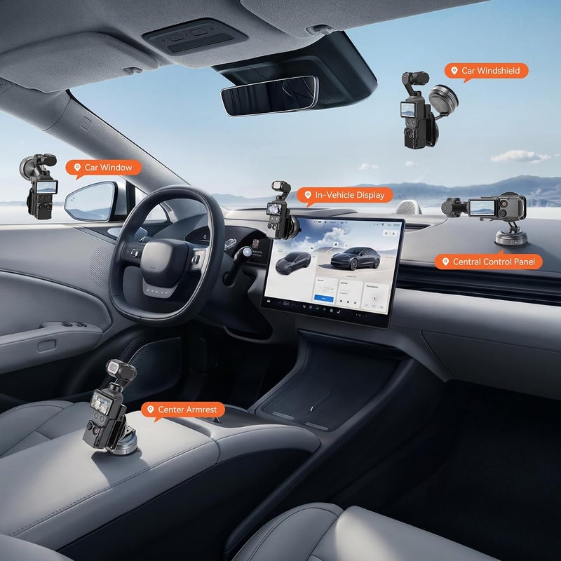 AMAZEAR Magnetic Mount and Suction Car Holder Combo for DJI OSMO Pocket 3 Accessories Superb Strong Adsorption Power Magnet Clamp and Base Stand for Mirror, Glass, Tile, Metal, Black - Image 5