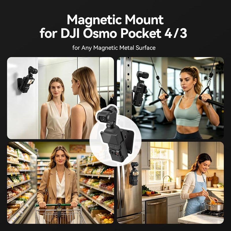 AMAZEAR Magnetic Mount and Suction Car Holder Combo for DJI OSMO Pocket 3 Accessories Superb Strong Adsorption Power Magnet Clamp and Base Stand for Mirror, Glass, Tile, Metal, Black - Image 3