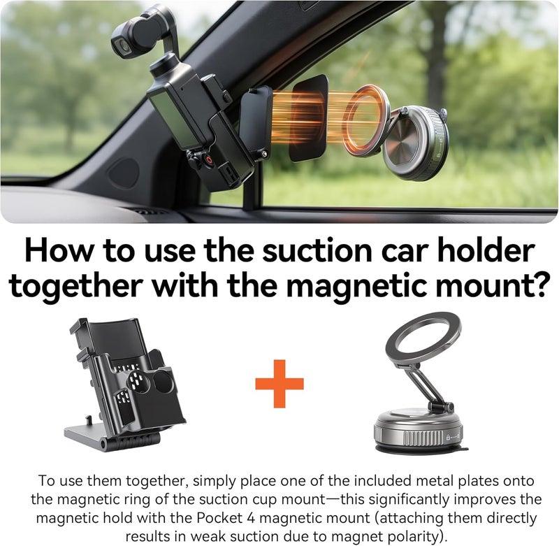 AMAZEAR Magnetic Mount and Suction Car Holder Combo for DJI OSMO Pocket 3 Accessories Superb Strong Adsorption Power Magnet Clamp and Base Stand for Mirror, Glass, Tile, Metal, Black - Image 4