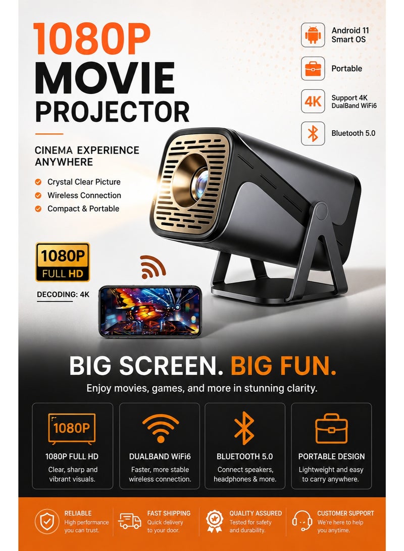 Q320 Smart Android Projector with Auto Focus and Auto Keystone Correction, Dual Band WiFi 5GHz Bluetooth 5.0 Portable Home Theater Projector, 180 Degree Rotating Mini Projector with Wireless Screen Mirroring for Movies, Gaming, Streaming, Presentations and Indoor Outdoor Entertainment - Image 2
