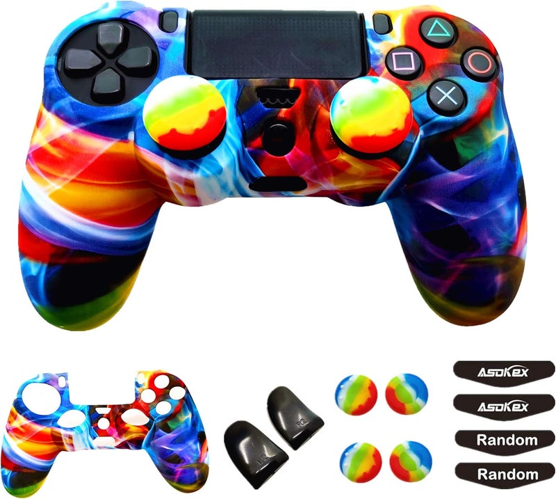 Asokex Silicone Skin Cover for Ps4 Controller (1pc Anti-Slip Case, 1 Pair L2 R2 Trigger Extender, 4pcs Thumb Grips,4pcs LED Light Bar Decal) Protector for DualShock PS4/ Slim/Pro Controller (Multicolor) - Image 1
