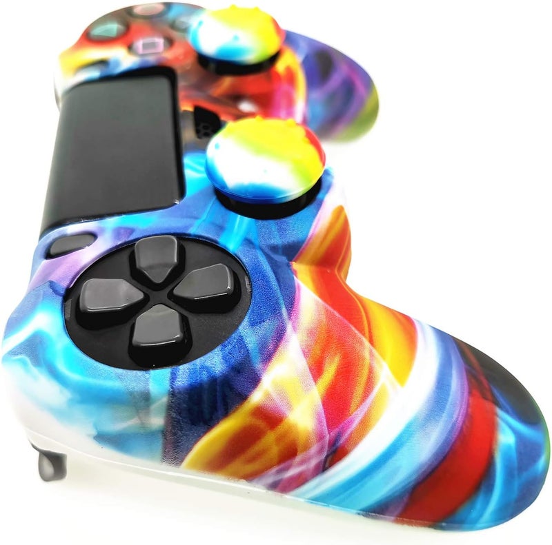 Asokex Silicone Skin Cover for Ps4 Controller (1pc Anti-Slip Case, 1 Pair L2 R2 Trigger Extender, 4pcs Thumb Grips,4pcs LED Light Bar Decal) Protector for DualShock PS4/ Slim/Pro Controller (Multicolor) - Image 2