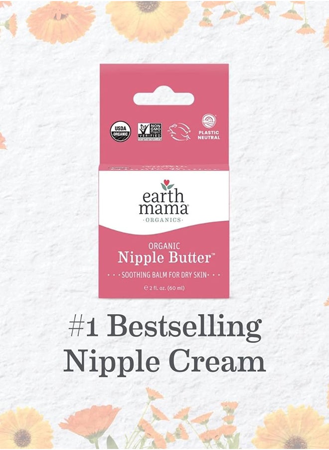 Earth Mama - Earth Mama Organic Nipple Butter™ | Nipple Cream Safe for Breastfeeding | Postpartum Essentials for Nursing | Non Lanolin Nipple Cream, 2-Fluid Ounce - Image 1
