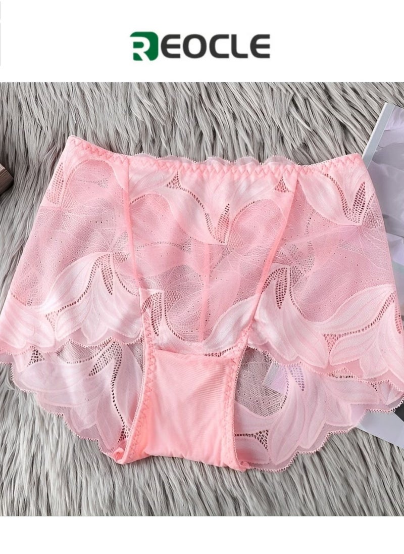 REOCLE Women's Lace Underwear High Waist Brief Tummy Control Panties Stretch Full Coverage Briefs Plus Size Ladies Brief  - Image 1