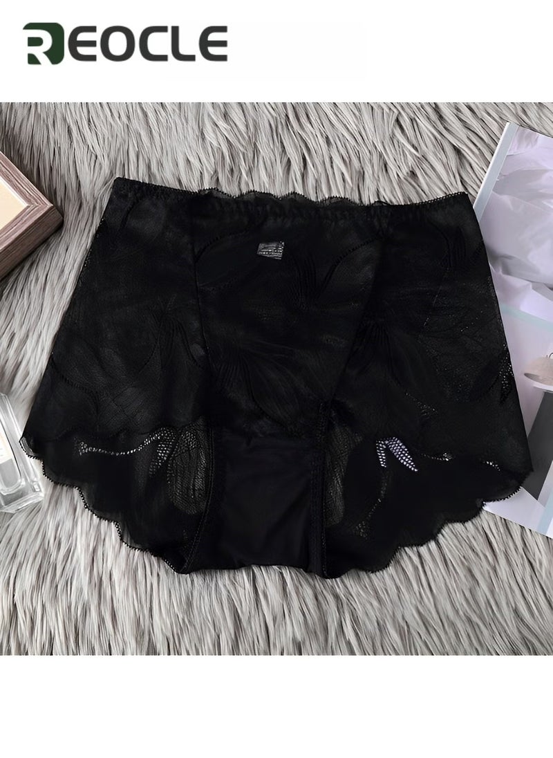 REOCLE Women's Lace Underwear High Waist Brief Tummy Control Panties Stretch Full Coverage Briefs Plus Size Ladies Brief  - Image 3