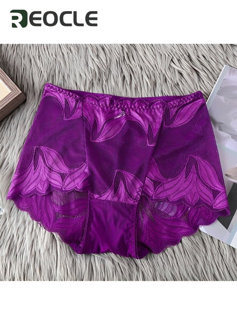 REOCLE Women's Lace Underwear High Waist Brief Tummy Control Panties Stretch Full Coverage Briefs Plus Size Ladies Brief  - Image 5