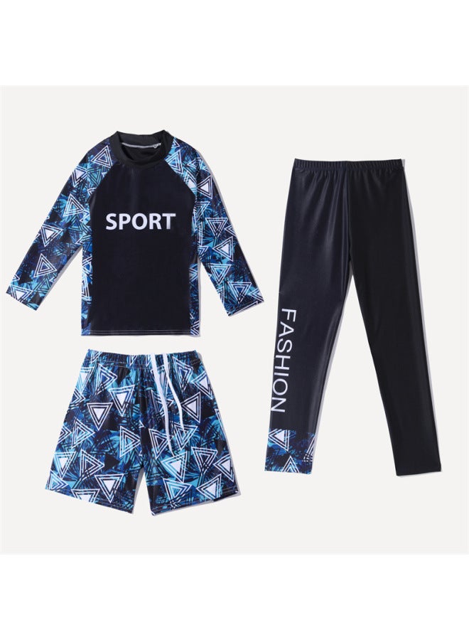 New Children's Swimsuit Boys And Girls Long-sleeved Trousers Three-piece Sun Protection Quick-drying Suit Small And Medium-sized Children's Warm Swimsuit