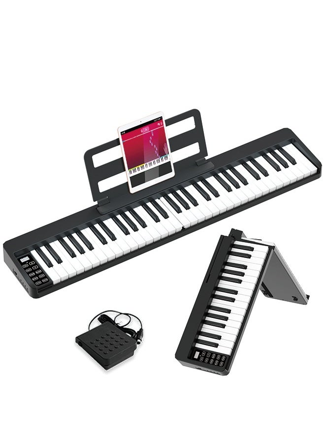 Generic - 61-Key Foldable Piano with Bluetooth MIDI – Portable Electronic Keyboard for Beginners and Adults, Black - Image 1