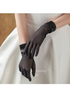 Generic Elegant Black Satin Bridal Gloves Black 