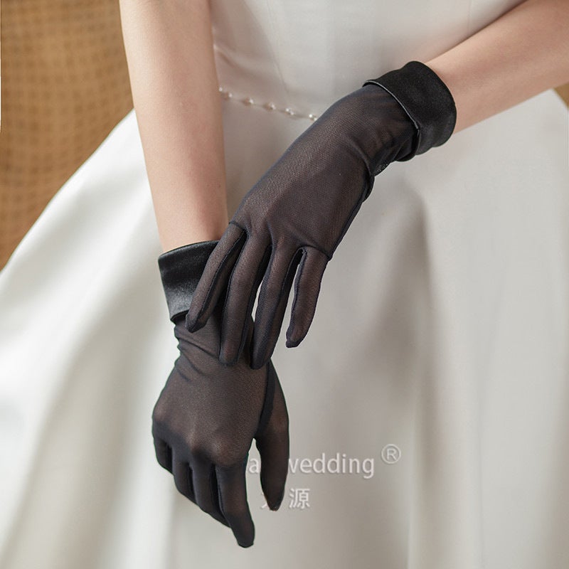 Elegant Black Satin Bridal Gloves Black 