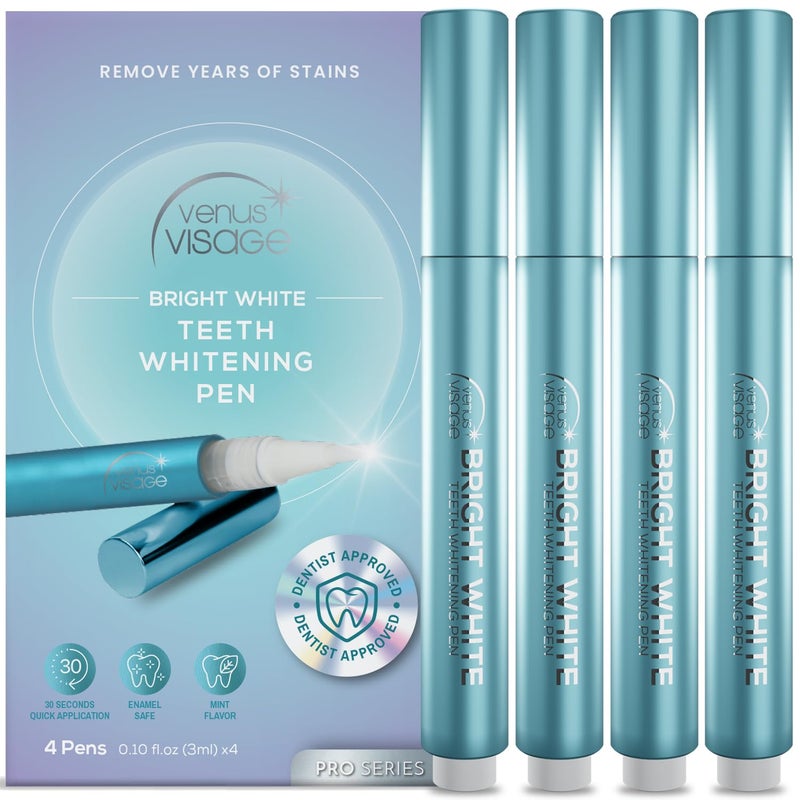 Venus Visage Teeth Whitening Pen, 40+ Uses - Teeth whitening Gel with Professional Formulation and Ingredients - Best Teeth Whitener Overnight and No Tooth Sensitivity (Mint) (0.10 Fl Oz (Pack of 4)) - Image 1