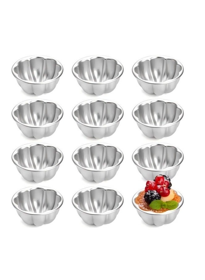 Y&D 12 Pack Flower Shaped Egg Tart Molds, Aluminum Alloy Pudding and Cake Baking Cups, Reusable Cupcake Muffin Jelly Non-Stick Kitchen Accessories  - Image 1