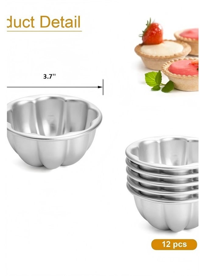 Y&D 12 Pack Flower Shaped Egg Tart Molds, Aluminum Alloy Pudding and Cake Baking Cups, Reusable Cupcake Muffin Jelly Non-Stick Kitchen Accessories  - Image 2