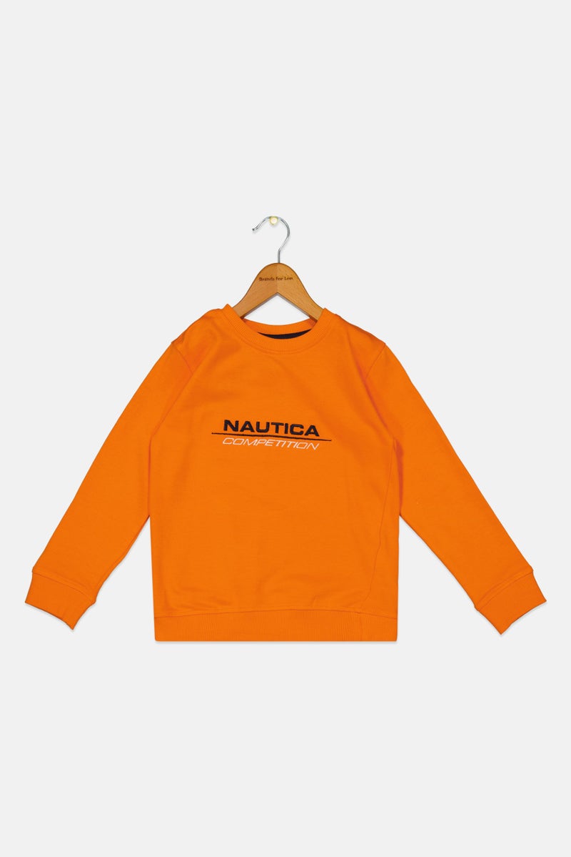 NAUTICA Kids Boy Embroidered Logo Long Sleeve Sweatshirt, Orange - Image 1
