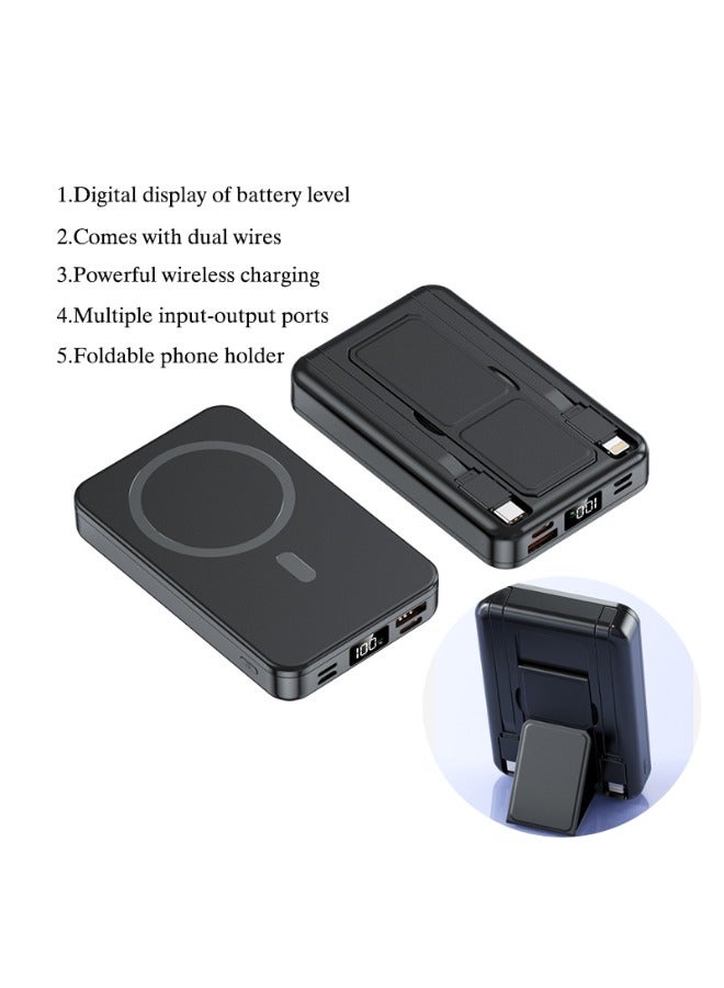 VOGMAX Black power bank Magnetic battery, 10000mAh power bank, comes with dual wire, Lingthing+Type-C, foldable magnetic wireless portable for iPhone, Android series - Image 3