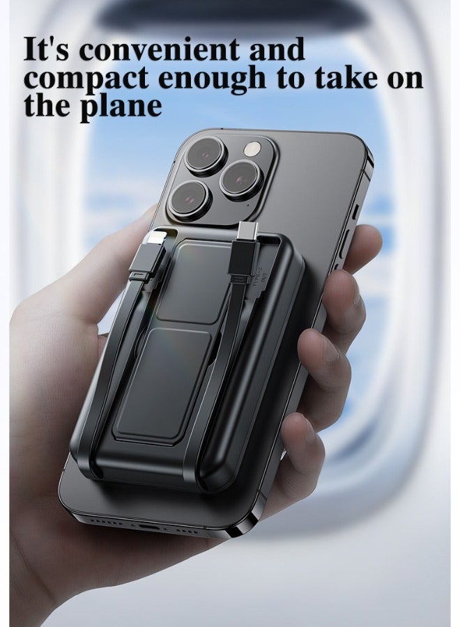 VOGMAX Black power bank Magnetic battery, 10000mAh power bank, comes with dual wire, Lingthing+Type-C, foldable magnetic wireless portable for iPhone, Android series - Image 5