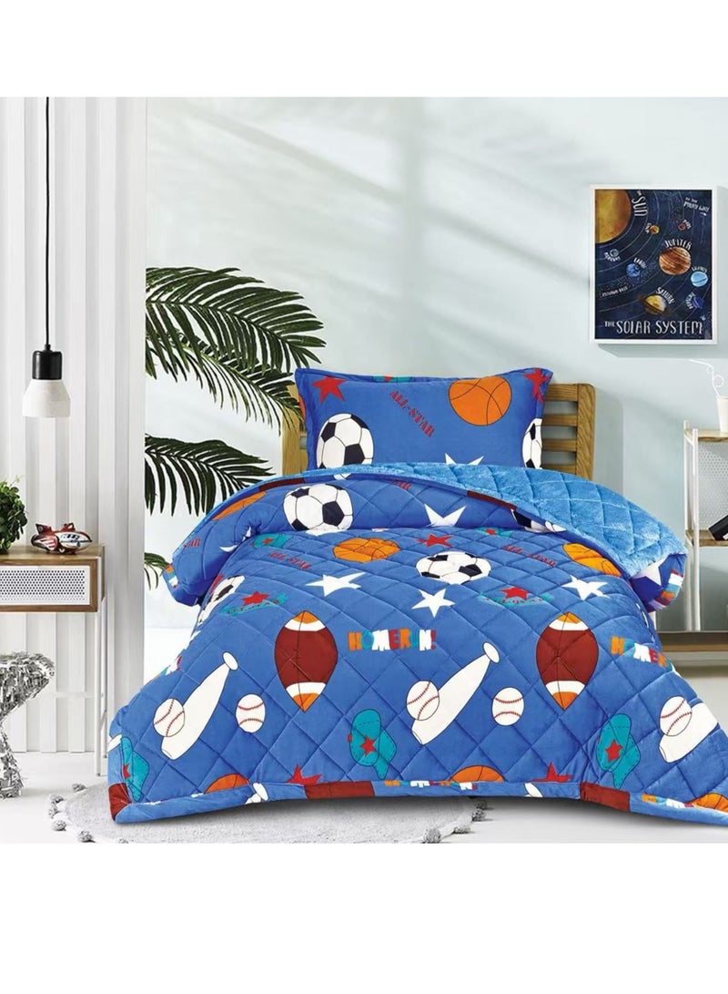 Soft and Fluffy Medium Fill Kids Bedspread Comforter Set 3pcs Single Size Bedspread for Boys Girls Fashion Print Double Side Stitched Pattern Soft and Breathable