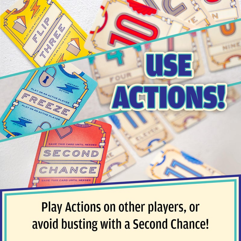 USAOPOLY فليب 7، المزيج الأمثل بين اضغط حظك والاستراتيجية، لعبة ورق سريعة الإيقاع ومسببة للإدمان، سريعة التعلم وسهلة التعليم، مثالية لأمسيات الألعاب، 3+ لاعبين، من عمر 8 فما فوق، مدة اللعب 20 دقيقة - Image 3