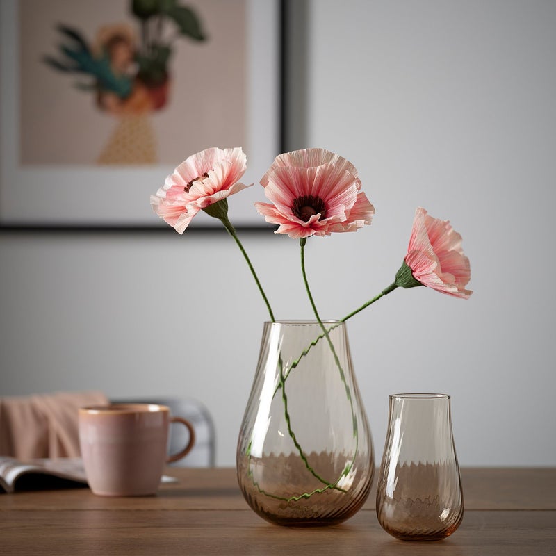 Baitique Artificial Poppy Flower, Paper Petals with Steel Stem, Pink, 40 cm - Image 2