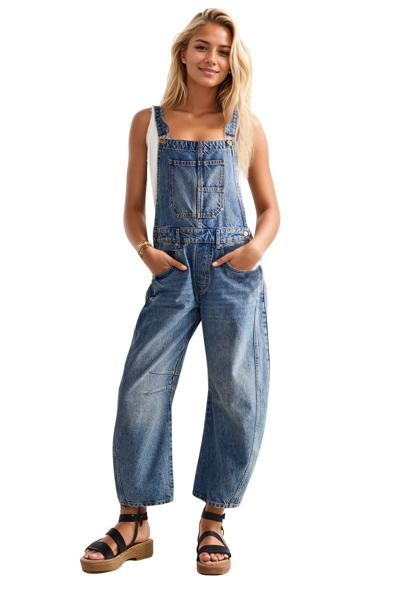Kedera Women's Denim Overall Casual Straight Wide Leg Bib Jeans Overall Adjustable Straps Denim Romper Stretch Jumpsuits - Image 1
