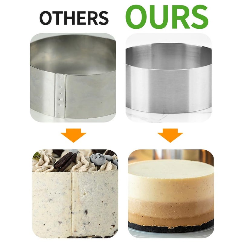 Guowall 6 Pack Seamless Cake Ring Molds Stainless Steel Mousse Rings 3 Inch Round Pastry Cutter for Baking (Includes 6 Rings 1 Pusher and 1 Lifter) - Image 3