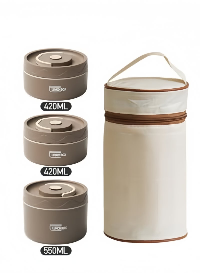 Microwaveable Thermal Lunch Box, Portable Insulated Lunch Containers With Bag, Kids, Set of 3 Tier Insulated Bento Boxes - Image 1