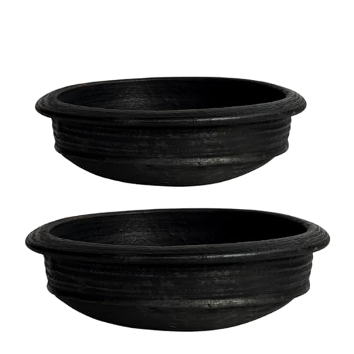 Kichera Deep Burned Clay Pot Combo 1L & 2L| Handmade Mitti Handi for Cooking & Serving | Uncoated, Black Earthen Cookware | Gas Stove Compatible | Natural & Non-Toxic (Black) - Image 1