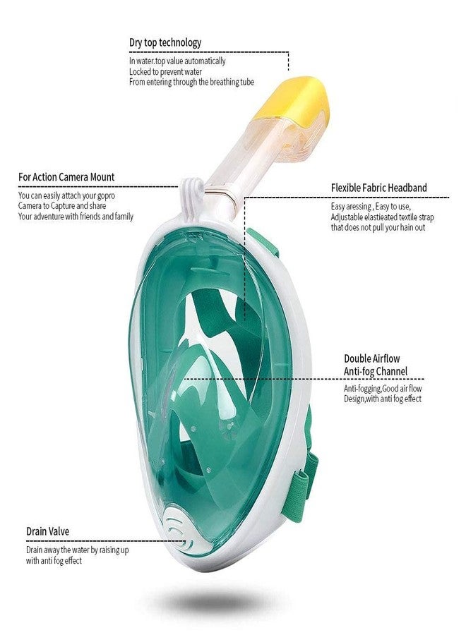 MUGATH Snorkel Mask with Latest Dry Top Breathing System,Fold 180 Degree Panoramic View Full Face Snorkel Mask Anti-Fog Anti-Leak with Camera Mount,Snorkeling Gear for Adults Kids (Green, S/M) - Image 3