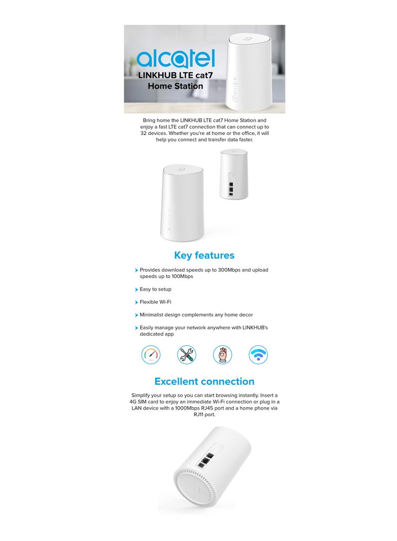 ألكاتل محطة Linkhub LTE Cat7 المنزلية باللون الأبيض HH71V1100 ميجابت في الثانية - Image 4