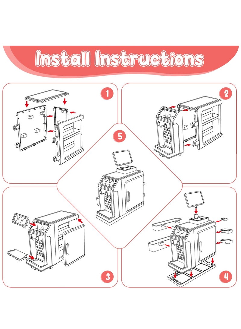 Excefore 46Pcs Pretend Play Cash Register Toy Set Children's Supermarket Vending Machine with Calculator Shopping Bag Scanners Credit Cards Coffee Machine Play Food Gift for Boys and Girls Ages 3+ - Image 5